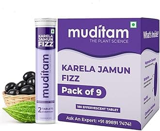Muditam Ayurveda Karela Jamun Fizz-180 Effervescent Tablets(20eachX9Pack) | Helps in High Sugar Condition | Promotes Healthy Glucose Levels | Boosts Digestive Health| Ideal For 3 Months
