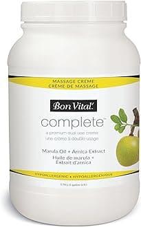 Bon Vital' Complete Massage Creme, Premium Dual Purpose Cream for Hypoallergenic Professional Massages, Non Greasy Unscented Moisturizer Made with Marula, Olive, Avocado, Jojoba Oil, 1 Gallon