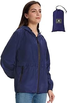 SaphiRose Lightweight Rain Jacket Women Waterproof Breathable Raincoat Packable Hooded Windbreaker
