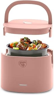 GreenLife 20oz Electric Lunch Box Food & Soup Warmer, PFAS & PFOA-Free Ceramic Nonstick Interior, Portable for Travel & Office, Spill-Proof Lid, Removable Bowl, Dishwasher Safe, Dusty Pink