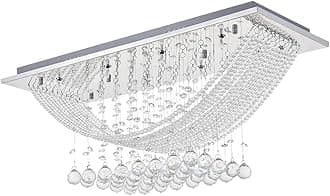 A1A9 Modern Crystal Chandelier Lights, Bridge Wave Droplet K9 Crystal Ceiling Light Fixture Rectangle Flush Mount LED Pendant Lighting for Dining Room, Livingroom, Bedroom, Size: L70cm W25cm H29cm