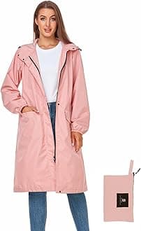SaphiRose Women's Long Rain Jacket Waterproof Lightweight Hooded Raincoat Packable Knee Length Rain coat