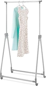 Whitmor Foldable Garment Rack - Rolling Clothes Hanger - Adjustable Height,Silver