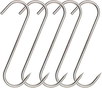 ARTOYS Meat Hooks(8 Inch 5mm), 304 Stainless Steel Heavy Duty Butcher Hook, Meat Hanger Hooks for Smoking,Grilling,Beef, Rib, Barbecue,BBQ (5-Pack MAX Load 150 Pound)
