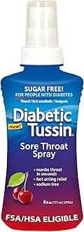 Diabetic Tussin Sugar-Free Sore Throat Relief, Throat Numbing Spray for People with Diabetes, Wild Cherry, 6 Fl Oz