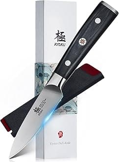 3.5" Paring Knife, Samurai Series Peeling Knife with Pakkawood Handle, Japanese Style High Carbon Steel Sharp knife, Full Tang Small Knife for Fruit Peeling & Slicing with Sheath and Case