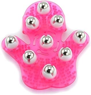 SAMYO (Pink) - JIAHAO Palm Shaped Massage Glove Body Massager with 9 360-degree-roller Metal Roller Ball Beauty Body Care (Pink)
