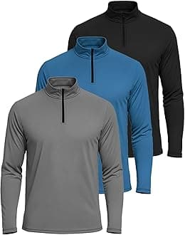 Real Essentials 3 Pack: Men's Dry-Fit Active Quarter Zip Long Sleeve Athletic Performance Pullover (Available in Big & Tall)