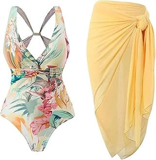 Women's One-Piece Swimsuits with Beach Cover Up Retro Swimsuit for Women with Cover Up Bathing Suits for Women