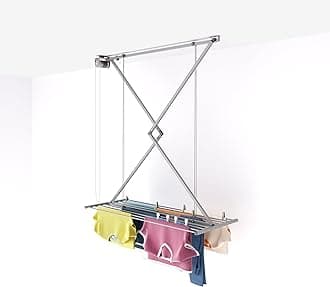 foxydry Mini, Ceiling Mounted Pulley Clothes Airer, Clothes Drying Rack, Vertical Folding Laundry Drying Rack in aluminium and steel 50.40x21.26x9.84 IN (Grey, 128 cm)