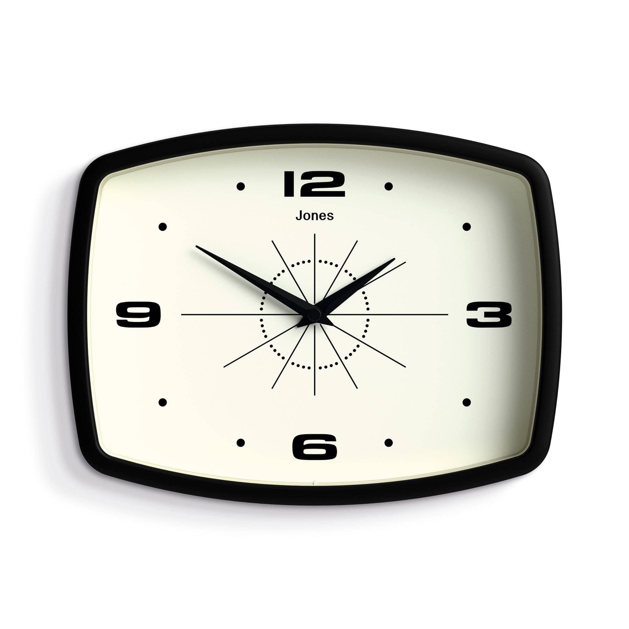 Movie wall clock | Retro rectangular clock | 25cm | Black | Cool mid-century designer look for kitchen, living room or office