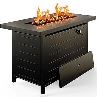 Ciays 42 Inch Gas Fire Pit Table, 60,000 BTU Propane Fire Pits for Outside with Steel Lid and Lava Rock, 2 in 1 Fire Pit Table Gatherings Parties on Patio Deck Garden, CSA-Listed, Black,CIFPT5B