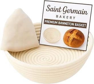 Saint Germain Bakery Premium Round Bread Banneton Basket with Liner - Perfect Brotform Proofing Basket for Making Beautiful Bread (10 inch)