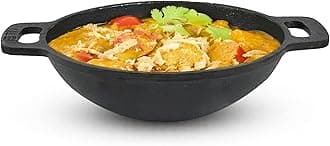 The Indus Valley Pre-Seasoned Cast Iron Kadai With Flat Handle|Medium, 25.6Cm/ 10Inch, 2.4Ltr, 2.5Kg|Naturally Nonstick Wok Model Kadhai, 100% Pure & Toxin-Free, No Chemical Coating, 1 Count, Black