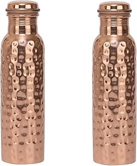 Copper Water Bottle 100% Pure Anti Rust Anti Oxidant Leak Proof, Water Flask Kitchen Accessory Fancy Bottles For Office Gym & Travel - 950ml (Pack of 2 (Hammered Bottle))