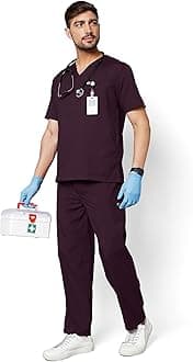 KNYA Active Men's 5-Pocket New Gen Scrubsuit V Neck Flexibile & Comfortable Top & Bottom Easily Accessible Pockets Uniform for Doctors