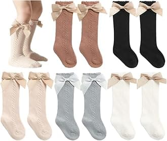 QandSweet Baby Girl Knee-High Socks Toddlers Bow Stockings Newborn Infant Non-Slip Sock