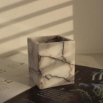 Natural Lilac Marble Toothbrush Holders for Bathroom, Marble Makeup Brush Holder Countertop Organizer