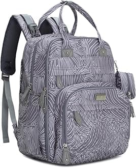 Diaper Bag Backpack, BabbleRoo Baby Nappy Changing Bags, Gray Swirls, Large