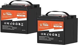 LiTime 2Pcs 12V 50Ah Plus LiFePO4 Lithium Battery, Ideal Replacement for AGM Battery, 50A BMS, 4000+ Cycles, Output Power 640W, Perfect for Trolling Motor, RV, Boat, Camping, etc. (2 Packs)