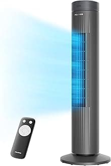 Pelonis Portable Tower Fan, 30" Tall, Grey, 3 Speeds, 90° Oscillation, CycleBoost Technology, 37 dB Quiet Operation, Remote Control