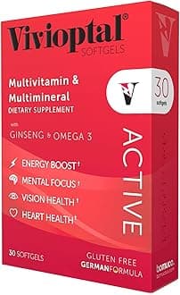 Vivioptal Active, 30 Softgels, Ginseng & Omega 3, Multivitamin & Multimineral, Gluten Free, German Formula