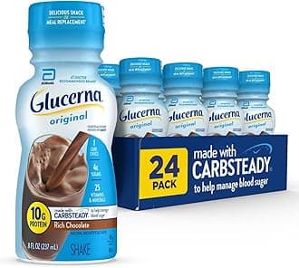 Glucerna Original Diabetes Care Shake, Rich Chocolate, Diabetic Meal Replacement to Support Blood Sugar Management, 10g Protein, 180 Calories, Ready to Drink, 8-fl-oz Bottle, 24 Pack