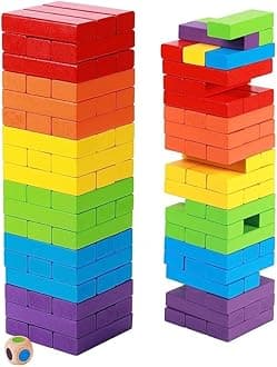 Toy Imagine 54 Pcs Colourful Wooden Blocks for Boys 7–14 Years – Indoor Balancing & Building Game, Montessori Wooden Toys, Kids Activity Tower Block for Cognitive Development & Fun