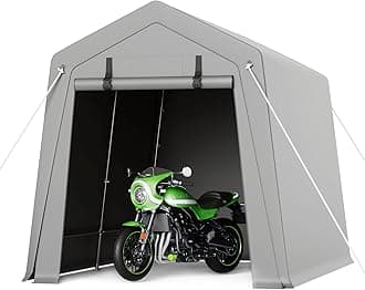 GarveeLife 7 x 10 ft Carport Storage Shed, Portable Garage with Roll-up Zipper Door, Heavy Duty Waterproof Tarp, Storage for Motorcycle, Bike, Firewood, Garden Tools