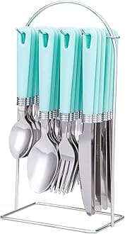 Cutiset25 piece Stainless Steel Flatware Set with Hanging Caddy (Green, 25-Piece)