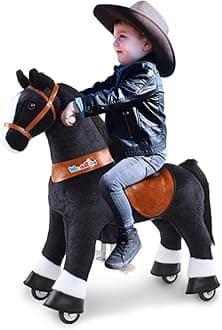 WondeRides Ride on Horse Pony Black Riding Horse Toys Pony Rider, 30.1 inch Height Plush Walking Animal Mechanical Rocking Horse with Wheels No Battery Size 3 for Kids Toddlers Age 3-4 M347-1