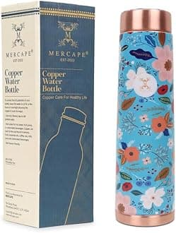 MERCAPE Pure Copper Water Bottle | 950 ml Jointless Leak-Proof Bottle | Multicolour Floral Printed Design | Ideal for Home, Office, Gym, Yoga & Travel