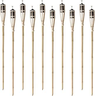 Natural Handmade Bamboo Garden Tiki Torch 60cm/90cm/120cm - for use with Parrafin or lamp Oil (120cm, Pack of 10)