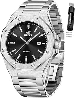 OLEVS - Large Easy to Read Stainless Steel Business Watch Analog Waterproof Luminous Casual Luxury Men Watch