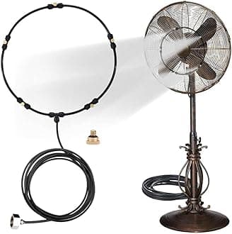 Outdoor Misting Fan Kit for a Cool Patio Breeze,Water Mister Spray for Cooling Outdoor,32FT (10M) Misting Line + 5 Brass Mist Nozzles + a Brass Adapter(3/4) Fit to Any Outdoor Fan