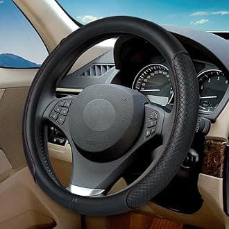 VARGTR Steering Wheel Cover - Microfiber Leather, Classic Embossing, Anti-Slip Breathable, Fit 15 Inch (Black & Red Line)