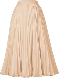 GRACE KARINWomen High Elastic Waist Pleated Chiffon Skirt Midi Swing A-line Skirts