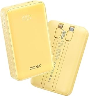 Power Bank,Portable Charger 20000mAh with 2 Built-in Cables, 22.5w Fast Charging Battery Pack, LED Display Backup Battery, Travel Battery Pack for iPad, iphone Samsung and More (Yellow)