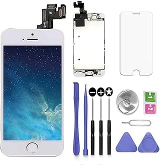 Screen Replacement White for iPhone 5S 4.0 inch with Earpiece and Camera Full Assembly 3D Touch LCD Display Digitizer Frame Replacement with Repair Tool Kit, Screen Protector