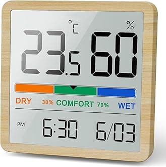 NOKLEAD Room Thermometer Hygrometer Small Digital Temperature Humidity Meter Indoor Thermometers Sensor Air Monitor with Clock Comfort Display Calibration