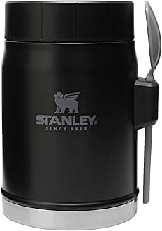Stanley Classic Food Jar and Spork 14 oz | Vacuum Insulated Food Container | Wide Mouth Screw On Lid | Packable for Travel | Stainless Steel with Leakproof Lid | BPA-Free | Matte Black
