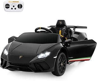 COSTWAY 12V Kids Electric Ride on Car with Remote Control, LED Lights, MP3, Music, Horn, Soft Start & Spring Shock Absorbers, Licensed Lamborghini Battery Powered Toy Vehicle for Boys Girls (Black)