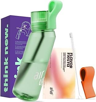 water bottle (21oz) Twist Vibrant Green starter set with 5-Pod Variety Pack Flavor Fiesta, Orange Strap & Straw Brush | sugar-free flavoring | dishwasher-safe, BPA-free
