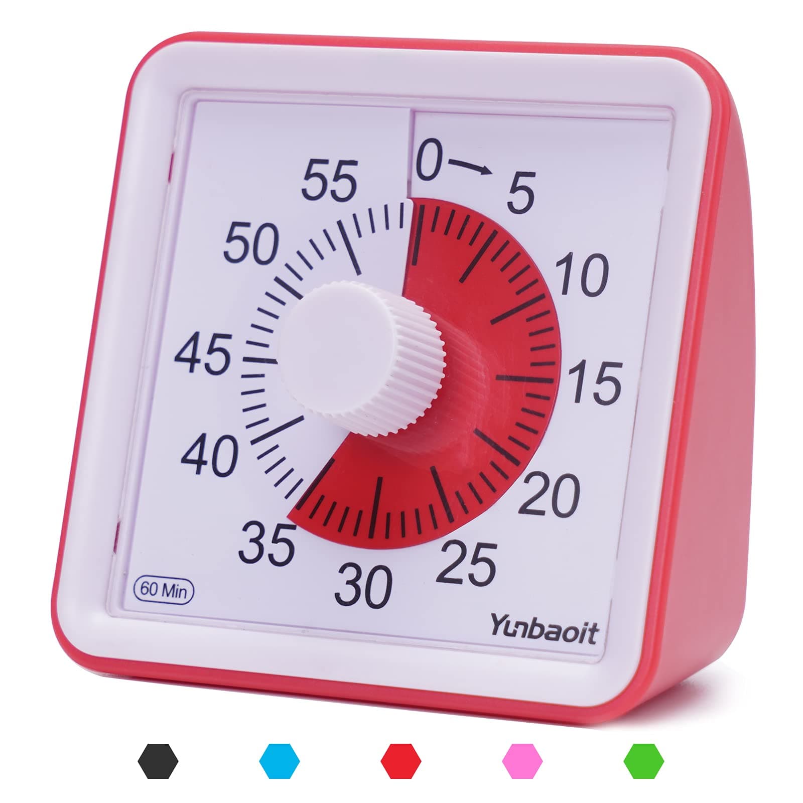 Yunbaoit Visual Analog Timer,Countdown Clock,No Loud Ticking,Time Management Tool for Kids and Adults(Red)