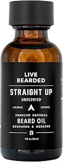 Live Bearded: Beard Oil - Premium All-Natural Beard Oil for Men with Jojoba Oil Beard Care - 1 fl oz - Made in the USA - Beard Oil for Dry Flaky Skin - Straight Up: Unscented, Fragrance-Free