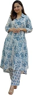 GRECIILOOKSAnarkali Kurta-Set for Women – Viscose Rayon Printed Kurta & Straight Pant | Festive Indian Traditional Outfit Dress for Functions & Puja | Trendy Travel & Streetwear Look for Women | Hangouts | Picnic | Vacation Wear |3/4 Half Sleeeve