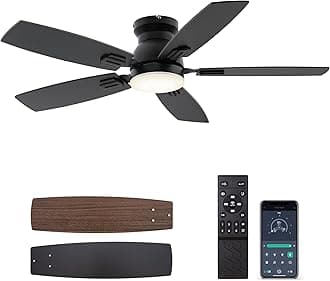 SUNMORY 42" Ceiling Fans with Lights and Remote/APP Control, Low Profile Ceiling Fan with Light, Reversible, Quiet 6 Speeds, Stepless Dimmable, Flush Mount Ceiling fan for Bedroom Indoor/Outdoor Use