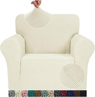 Chair Cover for Living Room, 1 Piece Armchair Sofa Slipcovers Stretch Pet Friendly Couch Furniture Protector Covers with Elastic Bottom (Chair, Beige)