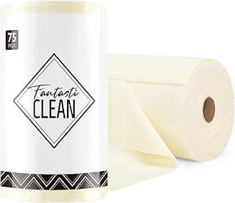 Fantasticlean Microfiber Cleaning Cloth Roll -75 Pack, Tear Away Towels, 12" x 12", Reusable Washable Rags (Beige)