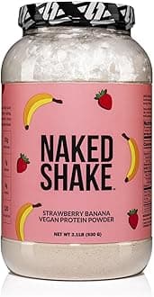 NAKED Shake - Vegan Protein Powder, Strawberry Banana - Flavored Plant Based Protein with Mct Oil, NSF Certified, Gluten-Free, Soy-Free, No Gmos Or Artificial Sweeteners - 30 Servings